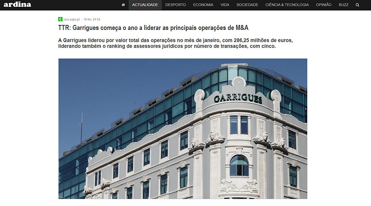 TTR: Garrigues comea o ano a liderar as principais operaes de M&A